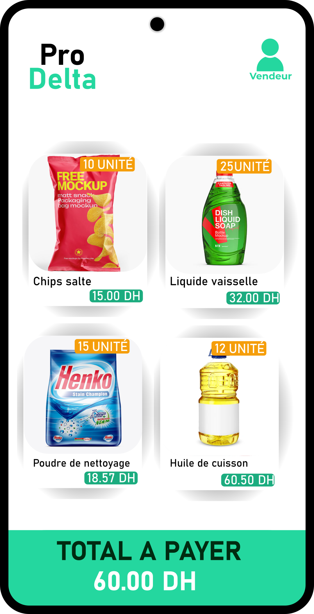 Maquette d'application mobile Prodelta